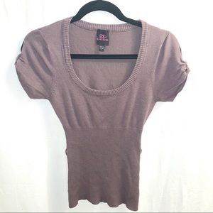 2B Bebe Scoop Neck Short Sparkle Sleeve Sweater